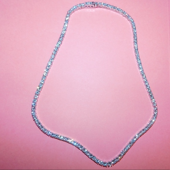 18” Princess Tennis Necklace – 18K White Gold Plated 3MM Cubic Zirconia Crystals - Picture 3 of 5